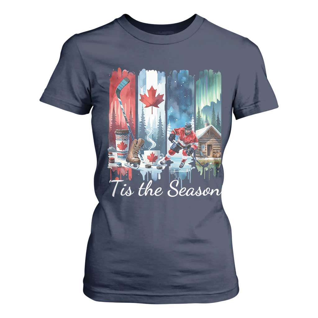 Christmas Canada Ice Hockey Lover T Shirt For Women Tis The Season TS12 Navy Print Your Wear