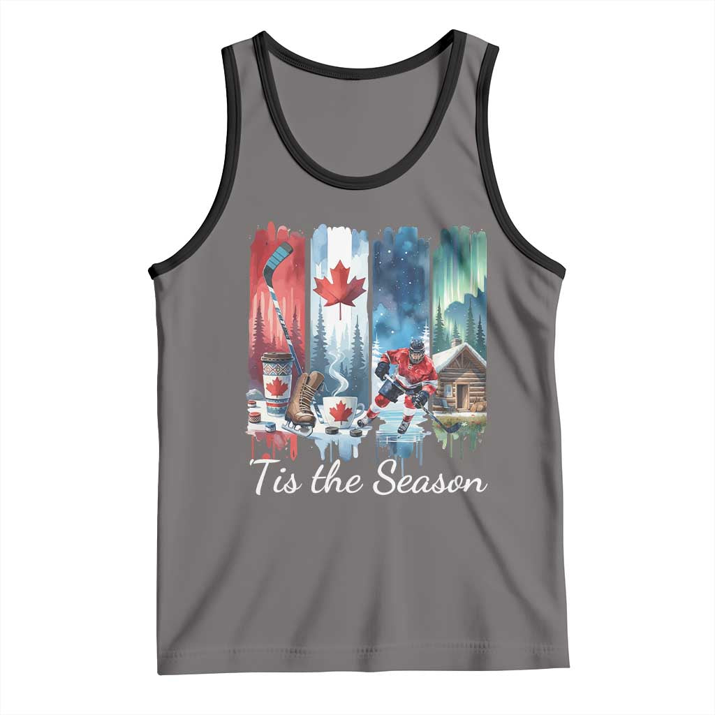 Christmas Canada Ice Hockey Lover Tank Top Tis The Season TS12 Deep Heather Black Print Your Wear