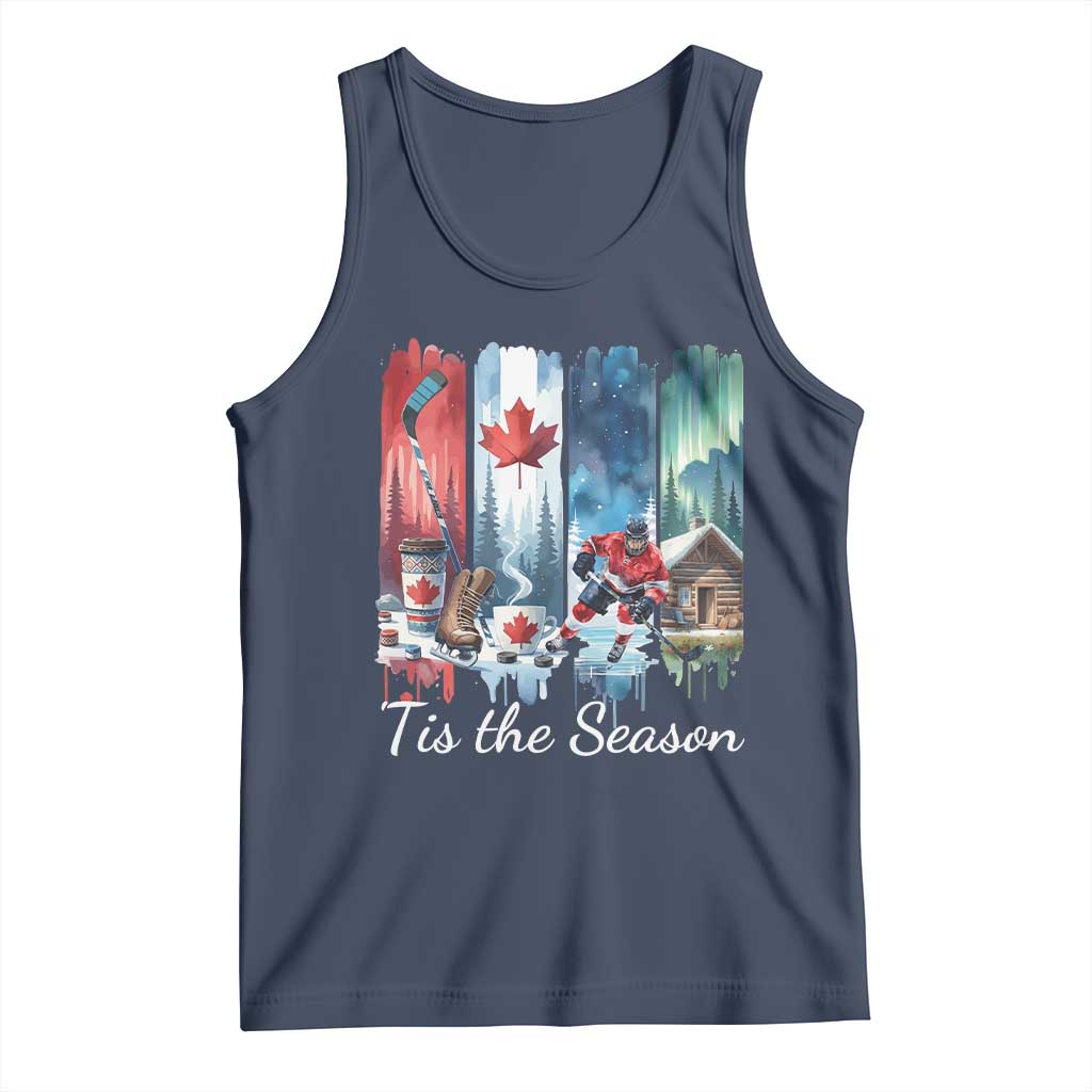 Christmas Canada Ice Hockey Lover Tank Top Tis The Season TS12 Navy Print Your Wear