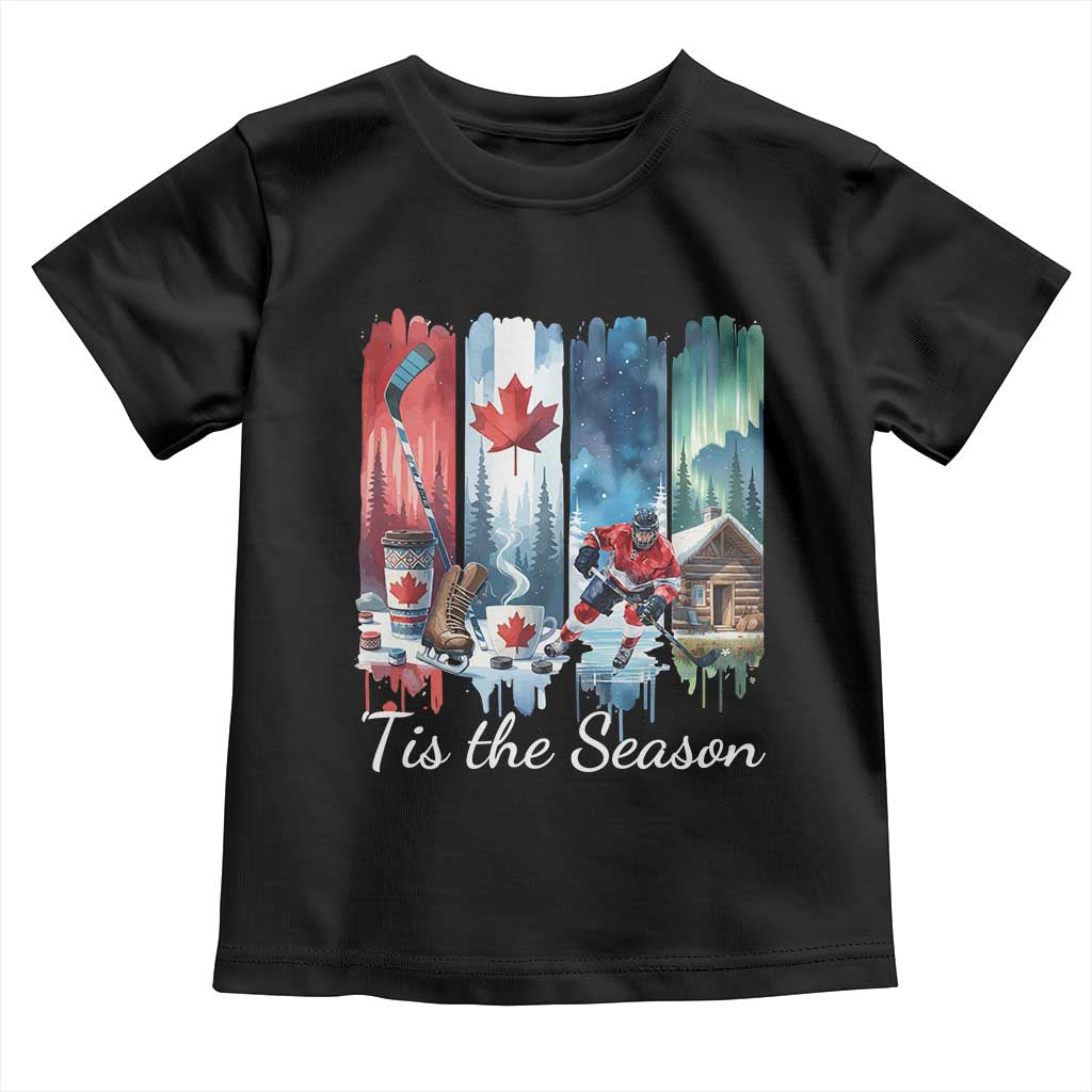 Christmas Canada Ice Hockey Lover Toddler T Shirt Tis The Season TS12 Black Print Your Wear