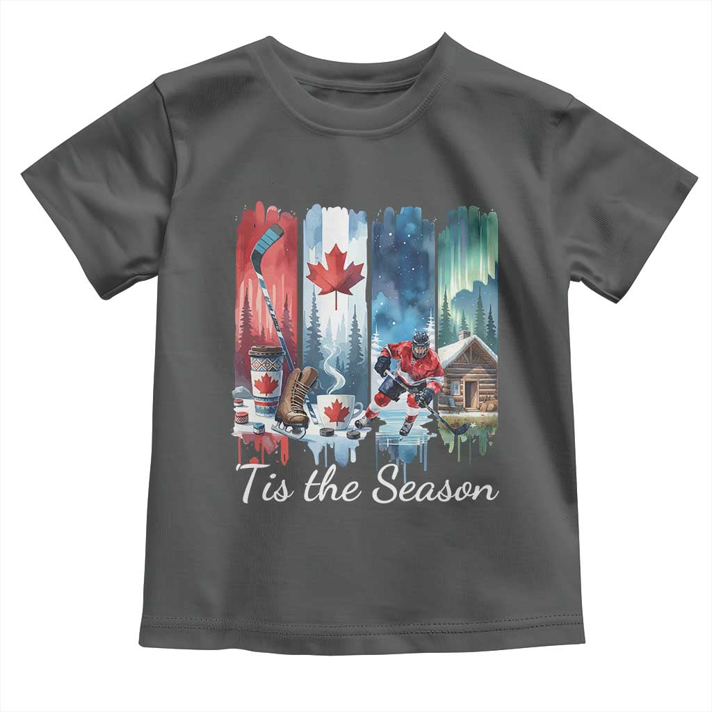 Christmas Canada Ice Hockey Lover Toddler T Shirt Tis The Season TS12 Dark Heather Print Your Wear