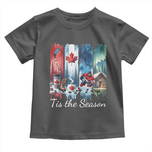 Christmas Canada Ice Hockey Lover Toddler T Shirt Tis The Season TS12 Dark Heather Print Your Wear