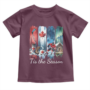 Christmas Canada Ice Hockey Lover Toddler T Shirt Tis The Season TS12 Maroon Print Your Wear