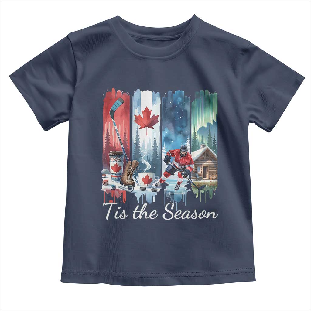 Christmas Canada Ice Hockey Lover Toddler T Shirt Tis The Season TS12 Navy Print Your Wear