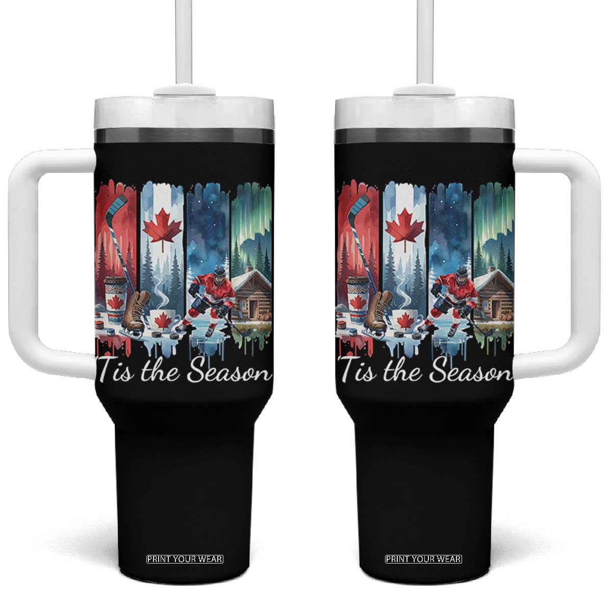 Christmas Canada Ice Hockey Lover Tumbler With Handle Tis The Season TS12 One Size: 40 oz Black Print Your Wear
