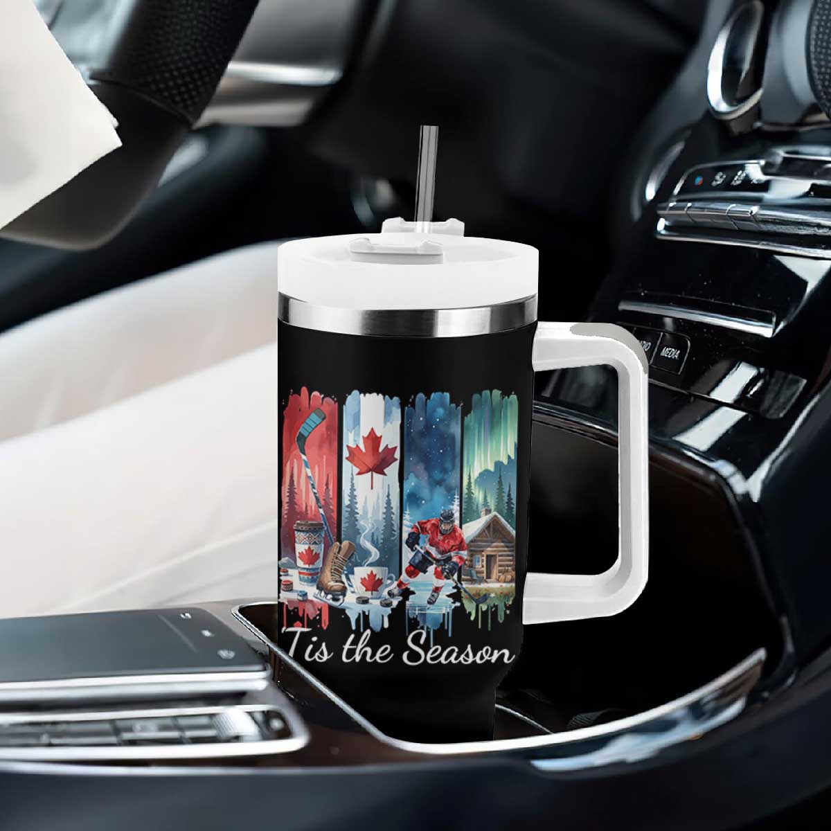 Christmas Canada Ice Hockey Lover Tumbler With Handle Tis The Season TS12 Print Your Wear