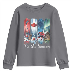 Christmas Canada Ice Hockey Lover Youth Sweatshirt Tis The Season TS12 Charcoal Print Your Wear