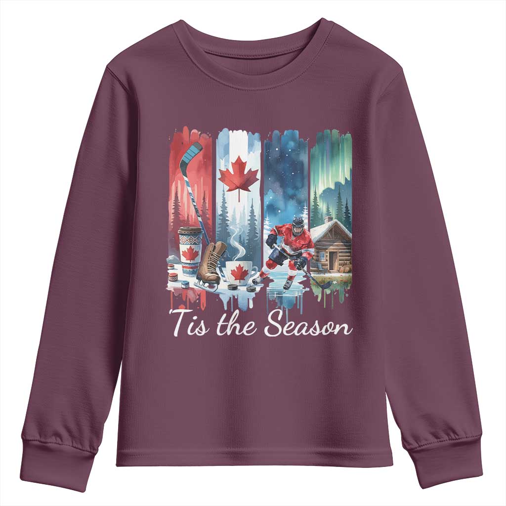 Christmas Canada Ice Hockey Lover Youth Sweatshirt Tis The Season TS12 Maroon Print Your Wear