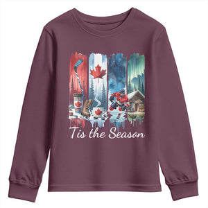 Christmas Canada Ice Hockey Lover Youth Sweatshirt Tis The Season TS12 Maroon Print Your Wear