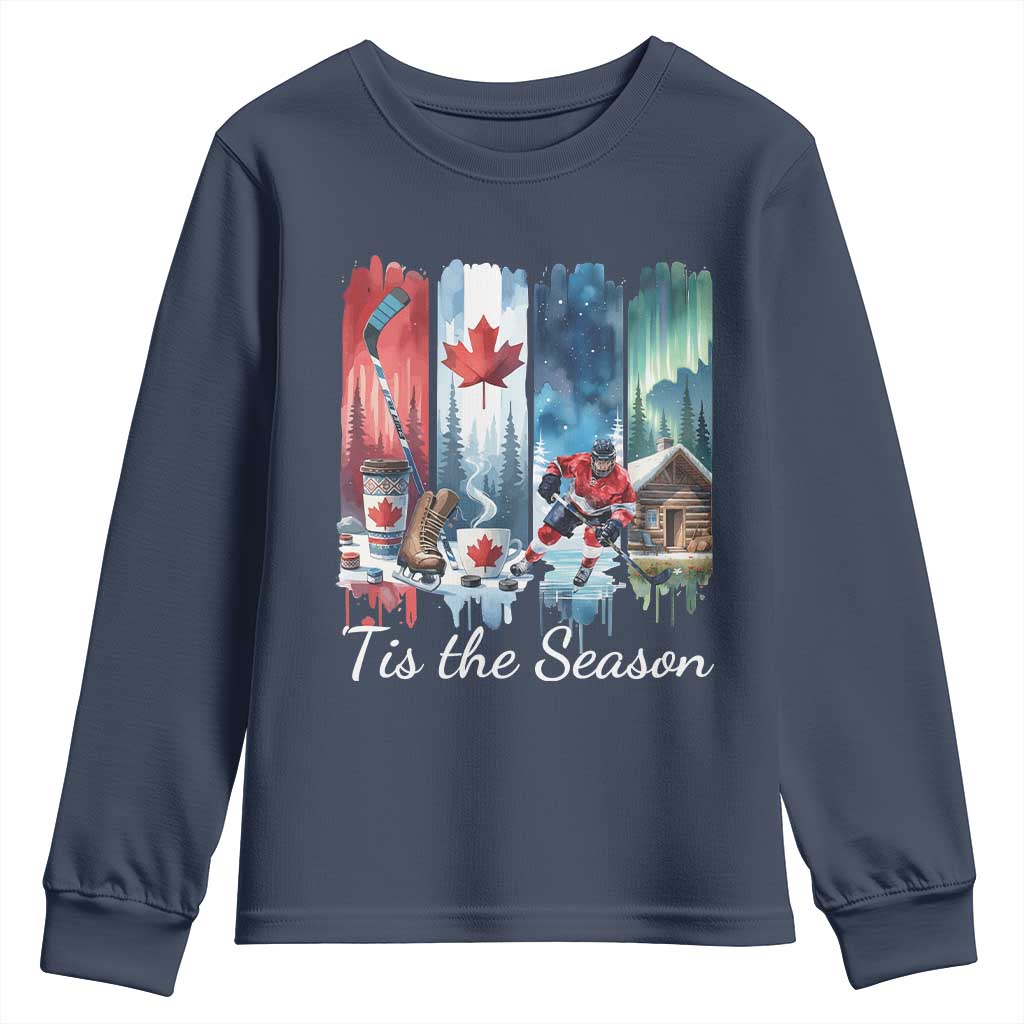 Christmas Canada Ice Hockey Lover Youth Sweatshirt Tis The Season TS12 Navy Print Your Wear
