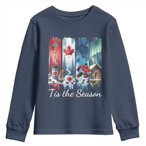 Christmas Canada Ice Hockey Lover Youth Sweatshirt Tis The Season TS12 Navy Print Your Wear