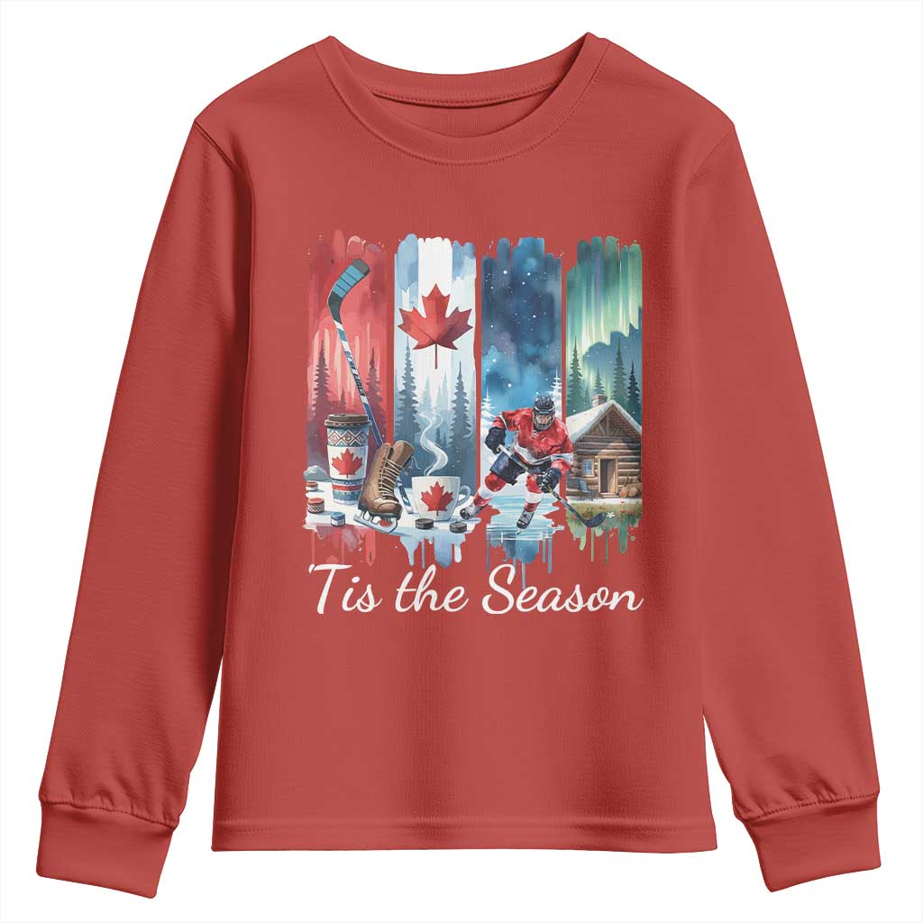 Christmas Canada Ice Hockey Lover Youth Sweatshirt Tis The Season TS12 Red Print Your Wear