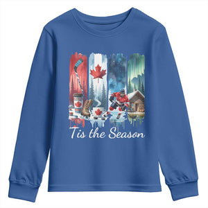 Christmas Canada Ice Hockey Lover Youth Sweatshirt Tis The Season TS12 Royal Blue Print Your Wear