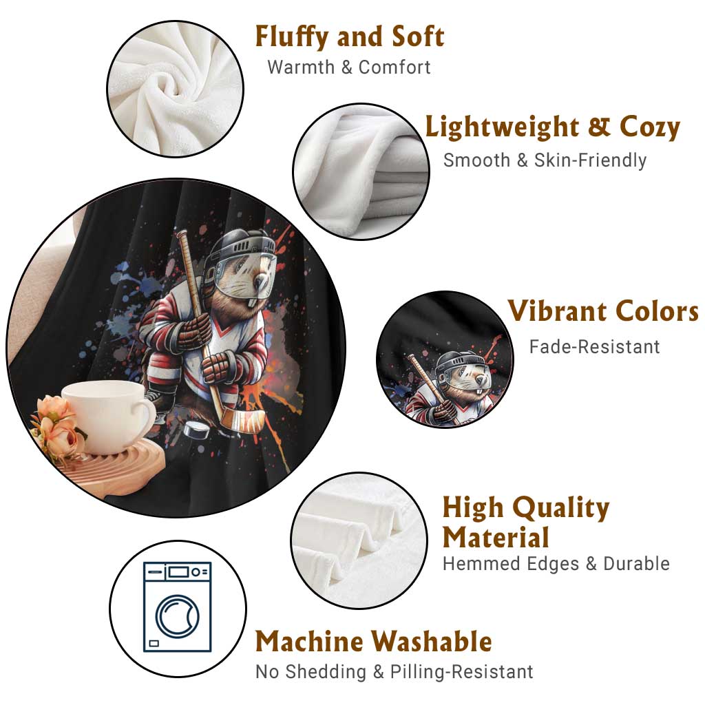 Funny Beaver Playing Ice Hockey Throw Blanket Winter Sports Gift TS12 Print Your Wear