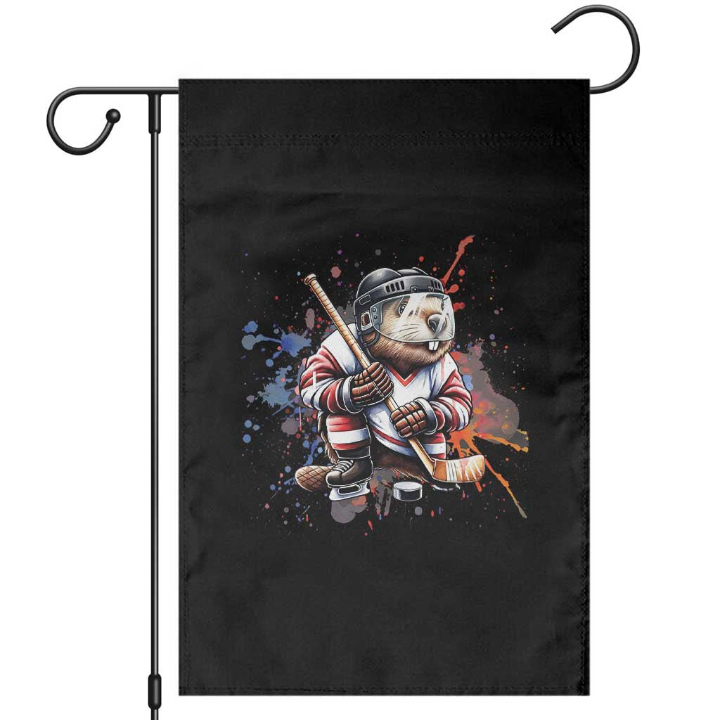 Funny Beaver Playing Ice Hockey Garden Flag Winter Sports Gift TS12 Black Print Your Wear