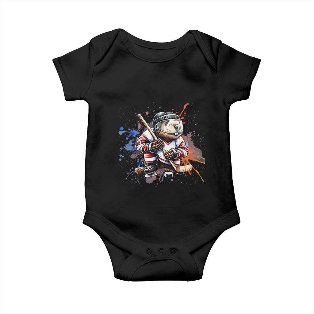 Funny Beaver Playing Ice Hockey Baby Onesie Winter Sports Gift TS12 Black Print Your Wear