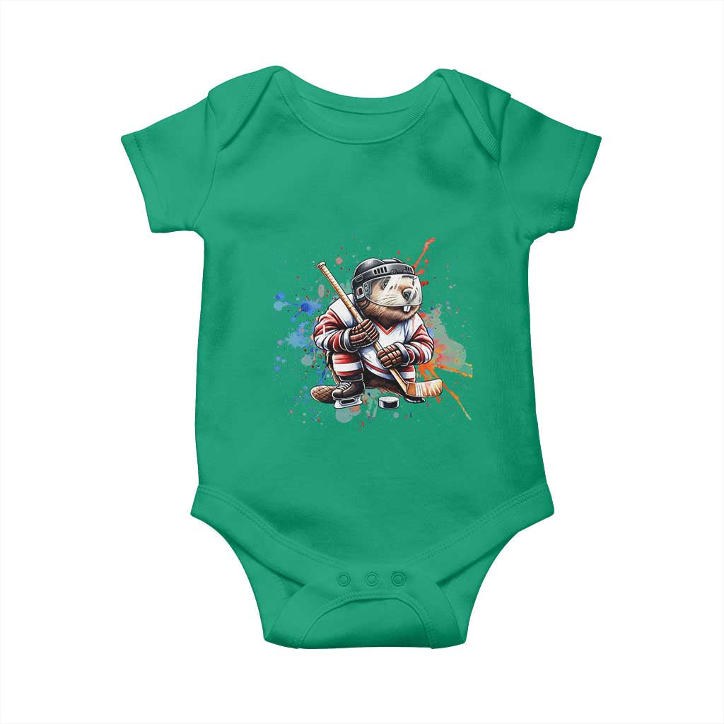 Funny Beaver Playing Ice Hockey Baby Onesie Winter Sports Gift TS12 Irish Green Print Your Wear