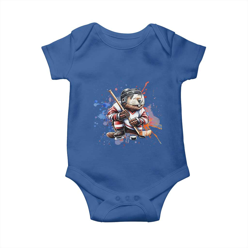 Funny Beaver Playing Ice Hockey Baby Onesie Winter Sports Gift TS12 Royal Blue Print Your Wear