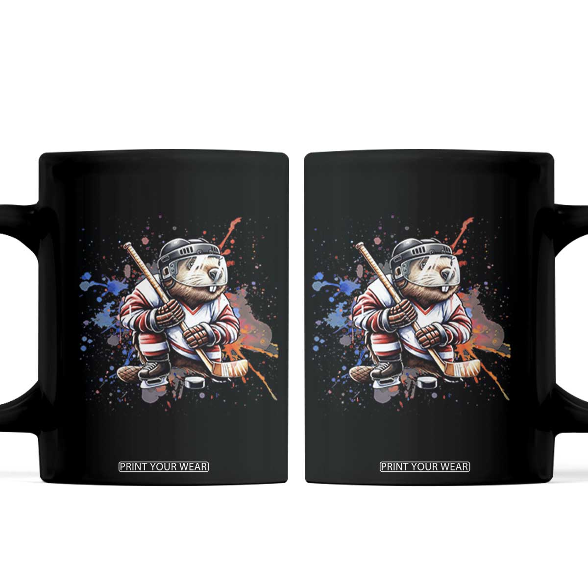 Funny Beaver Playing Ice Hockey Coffee Mug Winter Sports Gift TS12 Black Print Your Wear