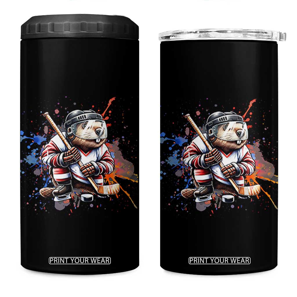 Funny Beaver Playing Ice Hockey 4 in 1 Can Cooler Tumbler Winter Sports Gift TS12 One Size: 16 oz Black Print Your Wear