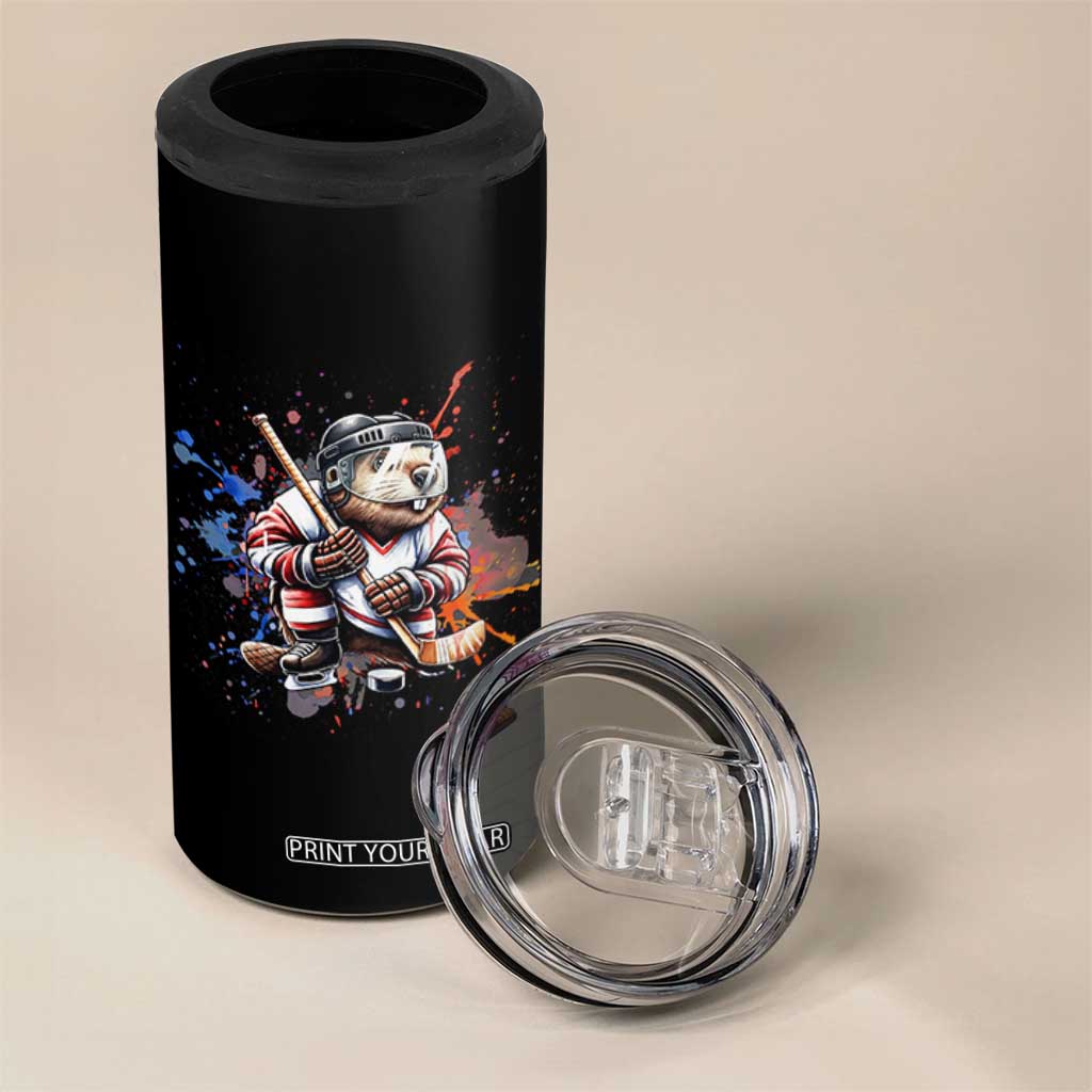 Funny Beaver Playing Ice Hockey 4 in 1 Can Cooler Tumbler Winter Sports Gift TS12 Print Your Wear