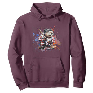 Funny Beaver Playing Ice Hockey Hoodie Winter Sports Gift TS12 Maroon Print Your Wear