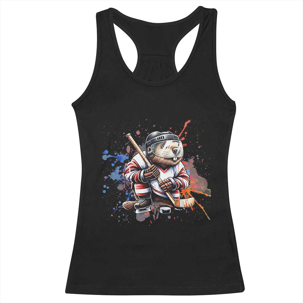 Funny Beaver Playing Ice Hockey Racerback Tank Top Winter Sports Gift TS12 Black Print Your Wear