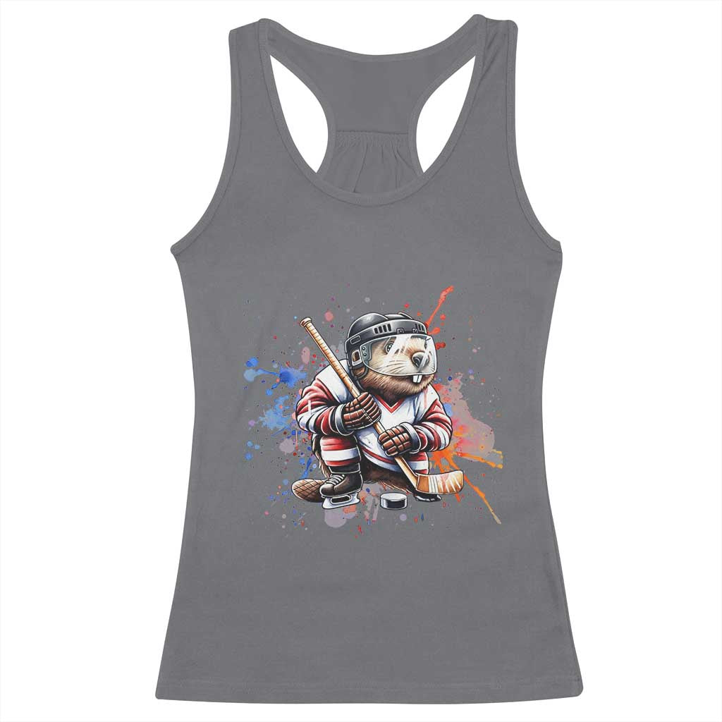 Funny Beaver Playing Ice Hockey Racerback Tank Top Winter Sports Gift TS12 Charcoal Print Your Wear