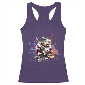 Funny Beaver Playing Ice Hockey Racerback Tank Top Winter Sports Gift TS12 Purple Print Your Wear