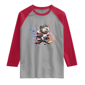 Funny Beaver Playing Ice Hockey Raglan Shirt Winter Sports Gift TS12 Sport Gray Red Print Your Wear