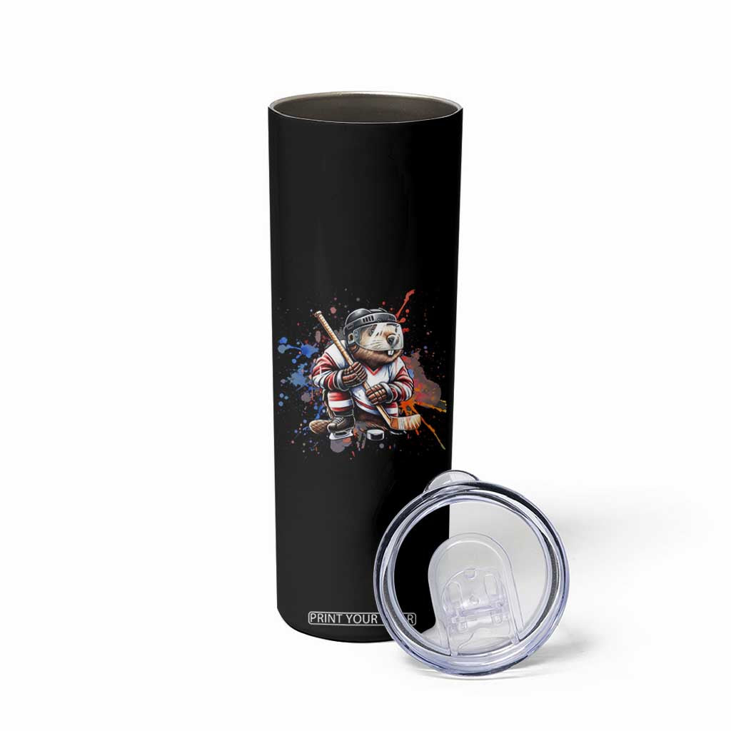 Funny Beaver Playing Ice Hockey Skinny Tumbler Winter Sports Gift TS12 Print Your Wear