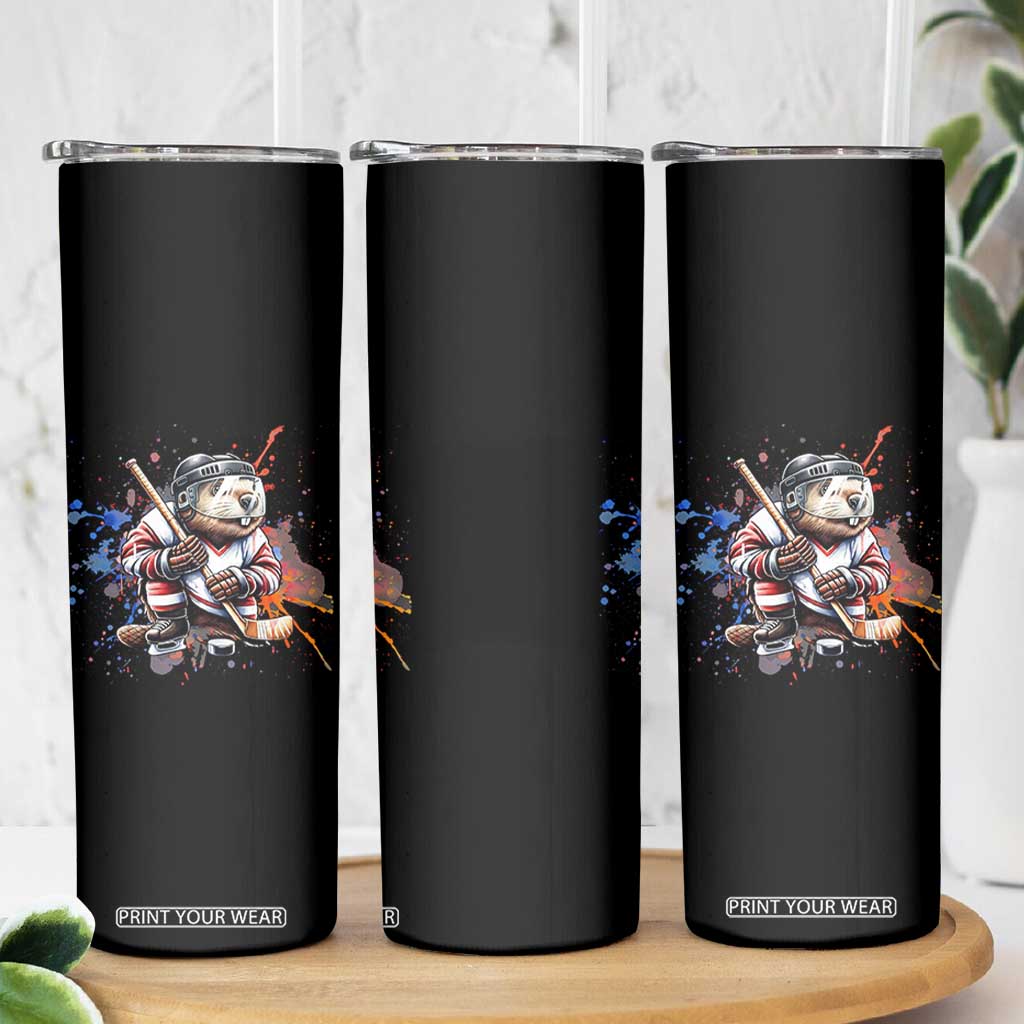 Funny Beaver Playing Ice Hockey Skinny Tumbler Winter Sports Gift TS12 Print Your Wear