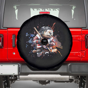 Funny Beaver Playing Ice Hockey Spare Tire Cover Winter Sports Gift TS12 Black Print Your Wear