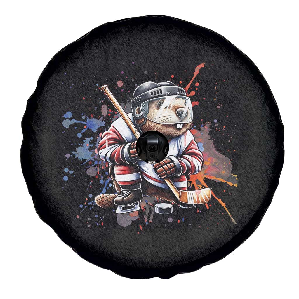 Funny Beaver Playing Ice Hockey Spare Tire Cover Winter Sports Gift TS12 Print Your Wear