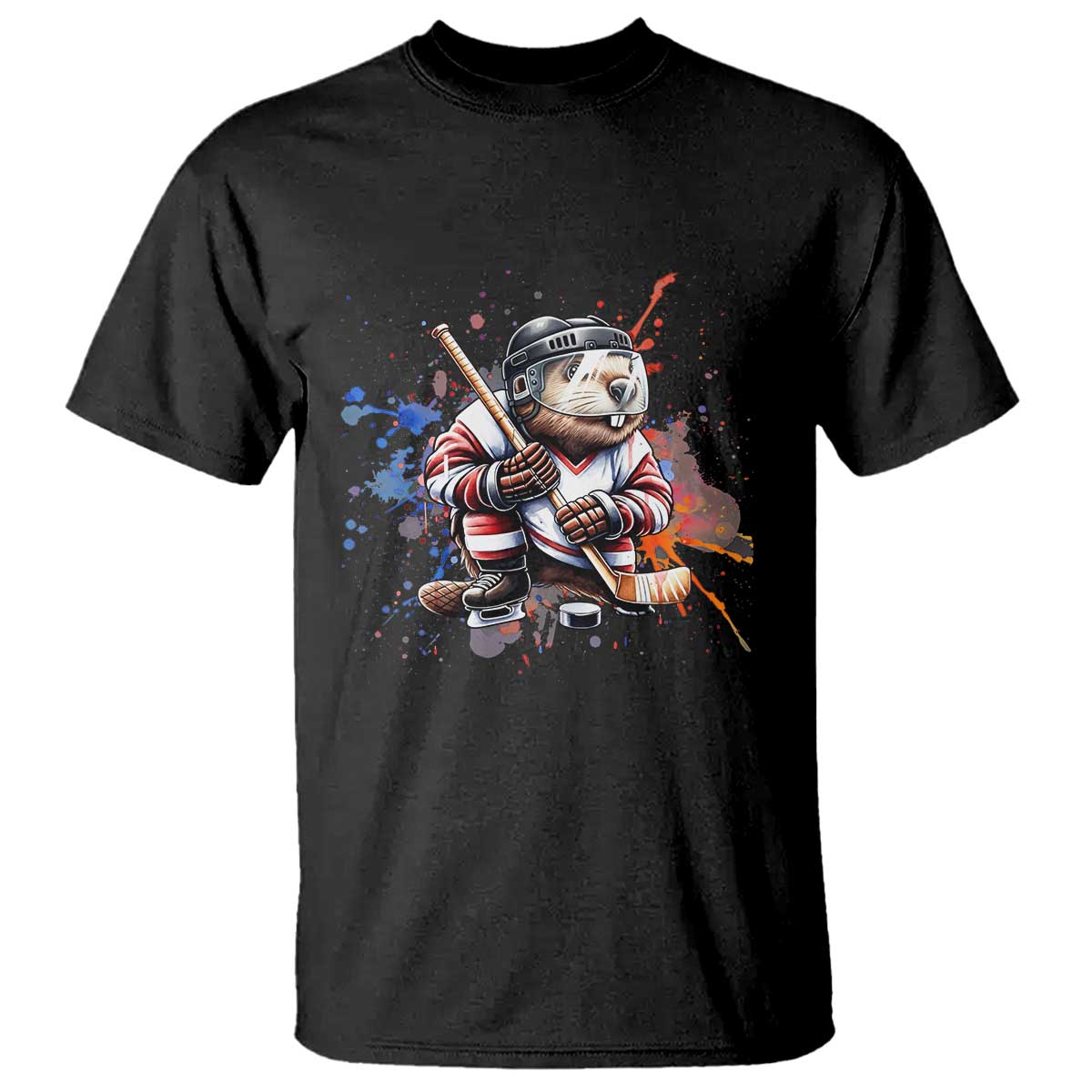 Funny Beaver Playing Ice Hockey T Shirt Winter Sports Gift TS12 Black Print Your Wear