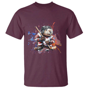 Funny Beaver Playing Ice Hockey T Shirt Winter Sports Gift TS12 Maroon Print Your Wear
