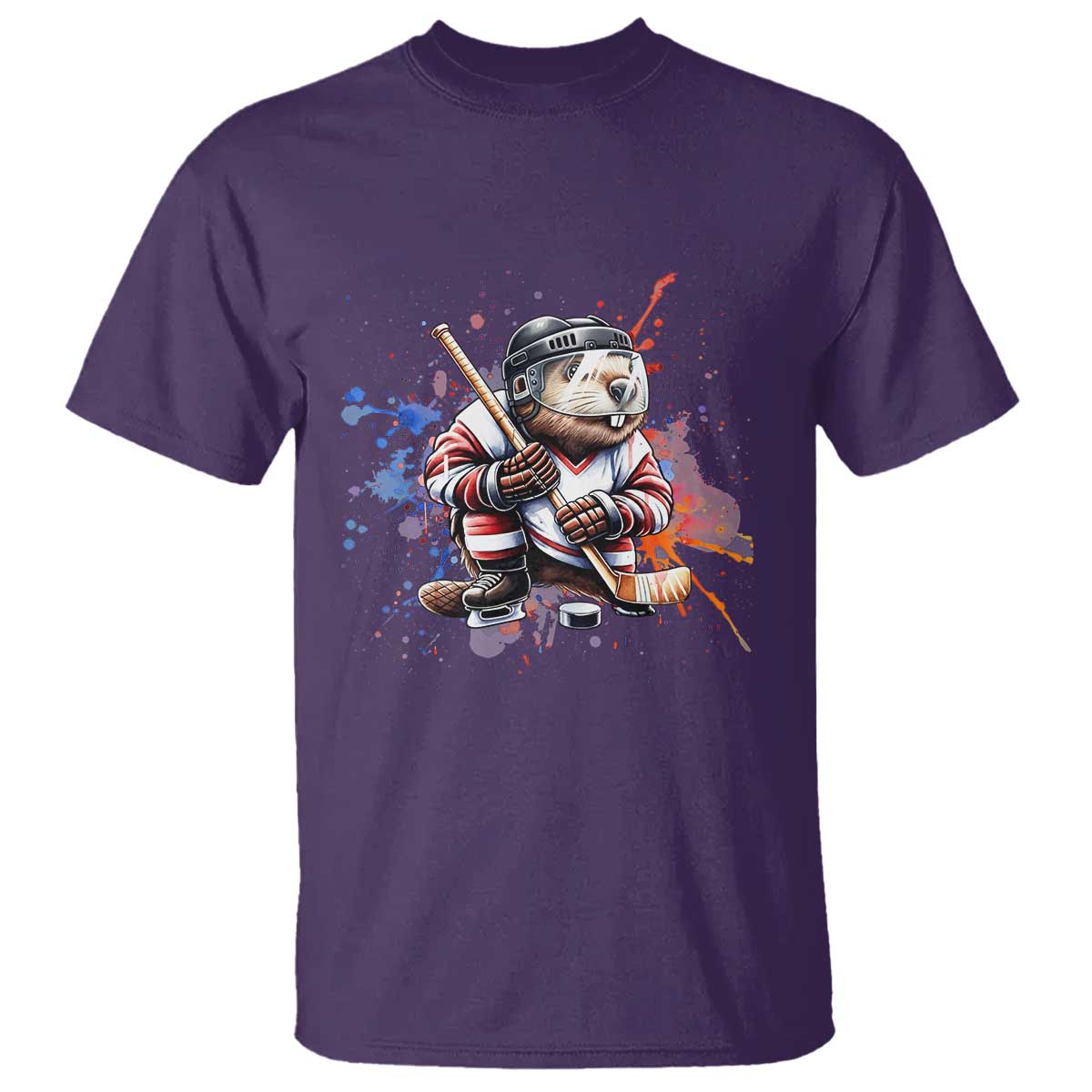 Funny Beaver Playing Ice Hockey T Shirt Winter Sports Gift TS12 Purple Print Your Wear