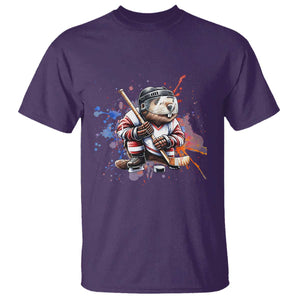 Funny Beaver Playing Ice Hockey T Shirt Winter Sports Gift TS12 Purple Print Your Wear