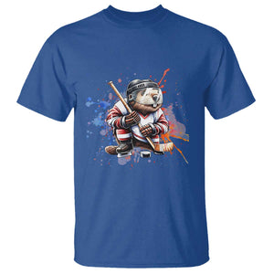 Funny Beaver Playing Ice Hockey T Shirt Winter Sports Gift TS12 Royal Blue Print Your Wear