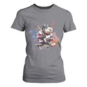 Funny Beaver Playing Ice Hockey T Shirt For Women Winter Sports Gift TS12 Charcoal Print Your Wear