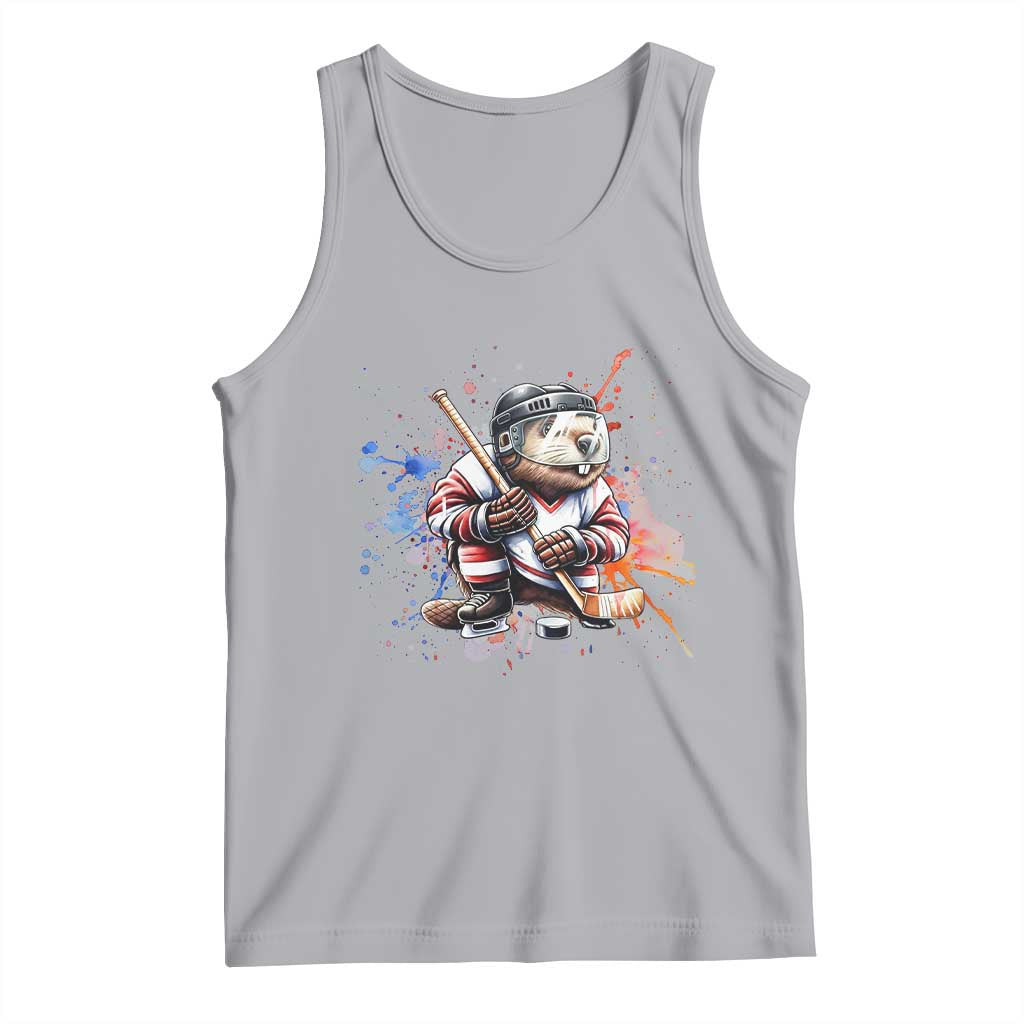 Funny Beaver Playing Ice Hockey Tank Top Winter Sports Gift TS12 Athletic Heather Print Your Wear