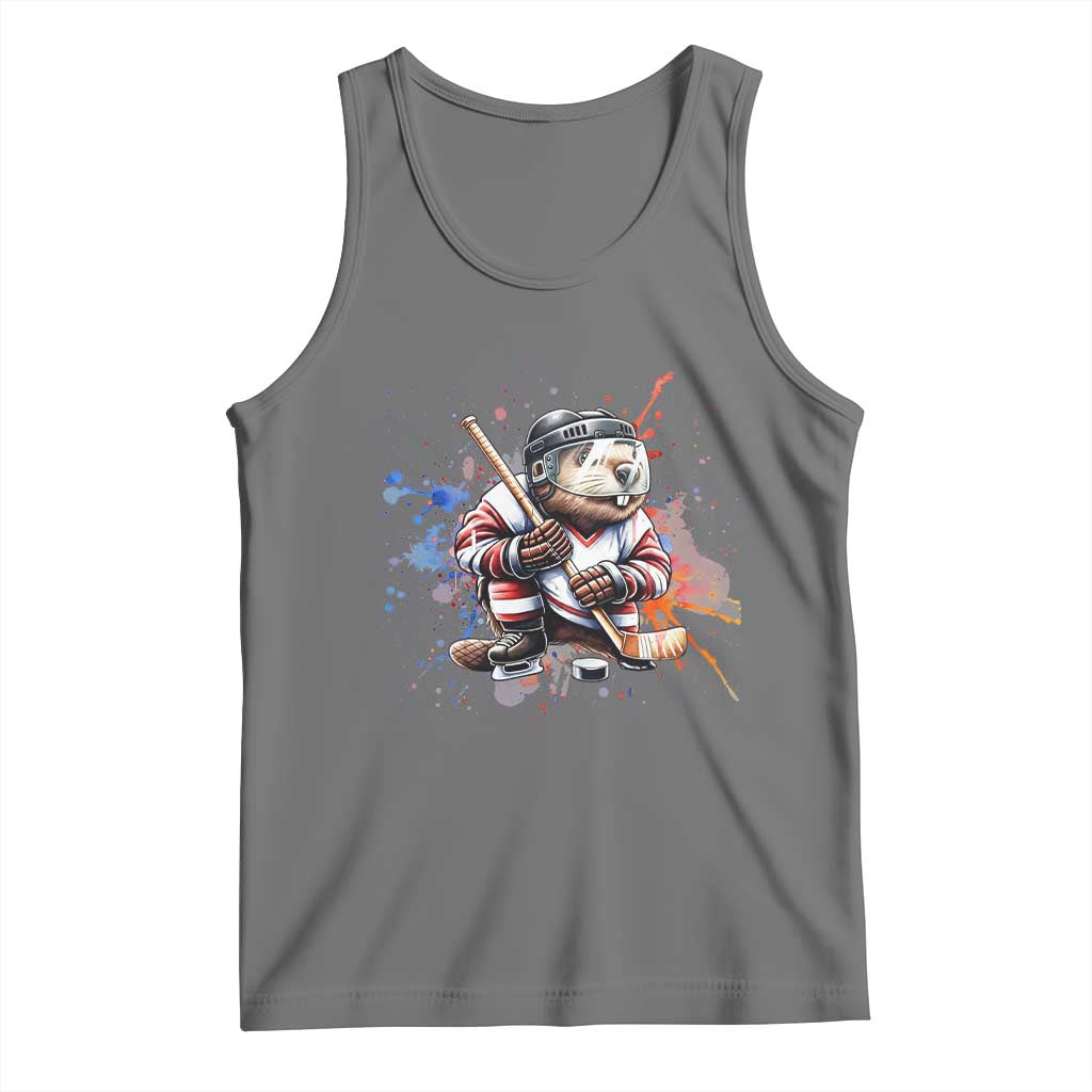 Funny Beaver Playing Ice Hockey Tank Top Winter Sports Gift TS12 Black Heather Print Your Wear