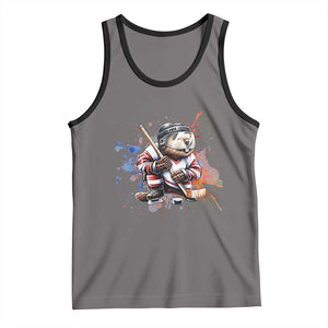 Funny Beaver Playing Ice Hockey Tank Top Winter Sports Gift TS12 Deep Heather Black Print Your Wear