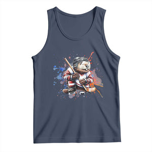 Funny Beaver Playing Ice Hockey Tank Top Winter Sports Gift TS12 Navy Print Your Wear
