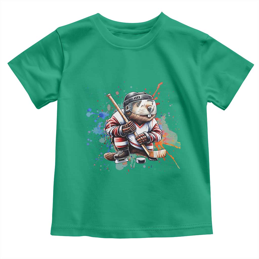 Funny Beaver Playing Ice Hockey Toddler T Shirt Winter Sports Gift TS12 Irish Green Print Your Wear