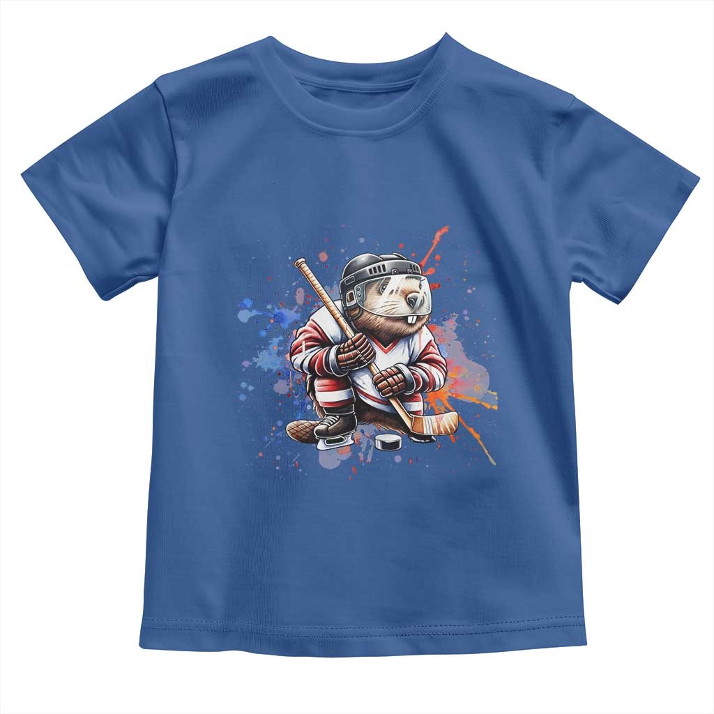 Funny Beaver Playing Ice Hockey Toddler T Shirt Winter Sports Gift TS12 Royal Blue Print Your Wear