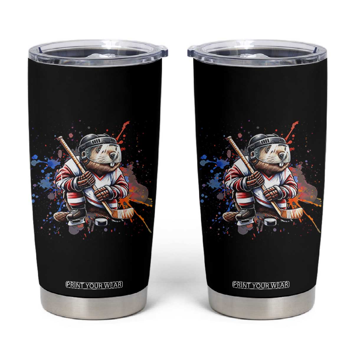 Funny Beaver Playing Ice Hockey Tumbler Cup Winter Sports Gift TS12 Black Print Your Wear