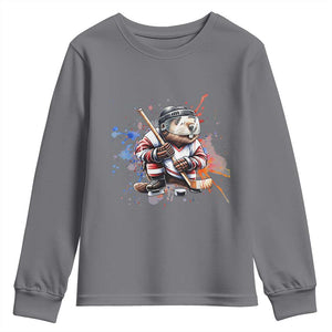 Funny Beaver Playing Ice Hockey Youth Sweatshirt Winter Sports Gift TS12 Charcoal Print Your Wear
