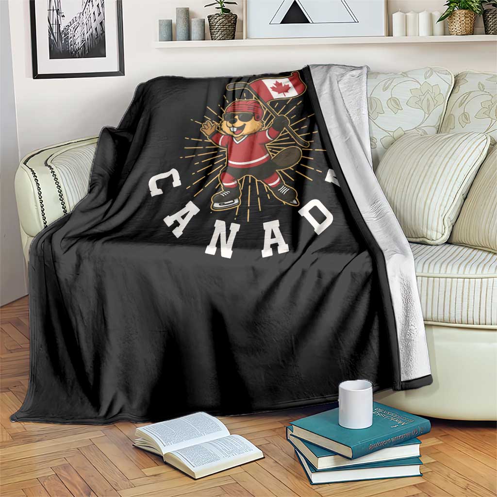 Funny Beaver Playing Ice Hockey With Canada Flag Gift Throw Blanket TS12 Print Your Wear