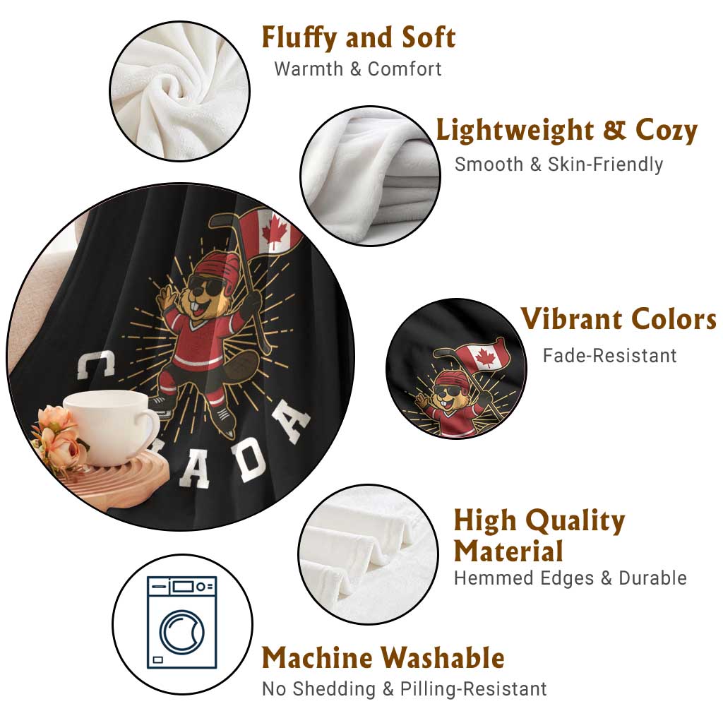 Funny Beaver Playing Ice Hockey With Canada Flag Gift Throw Blanket TS12 Print Your Wear